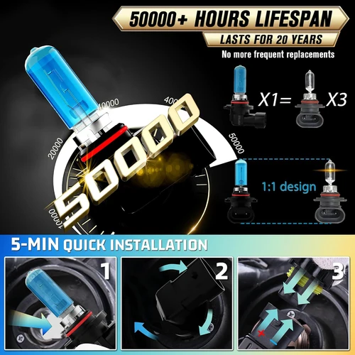 Imagen 2 del producto Bombilla halógena para faros delanteros de coche, superbrillante, 200W, 12V, 6500K, súper blanca, para Toyota Corolla 2005-2007 2008 2009 2010 2011 2012 2013