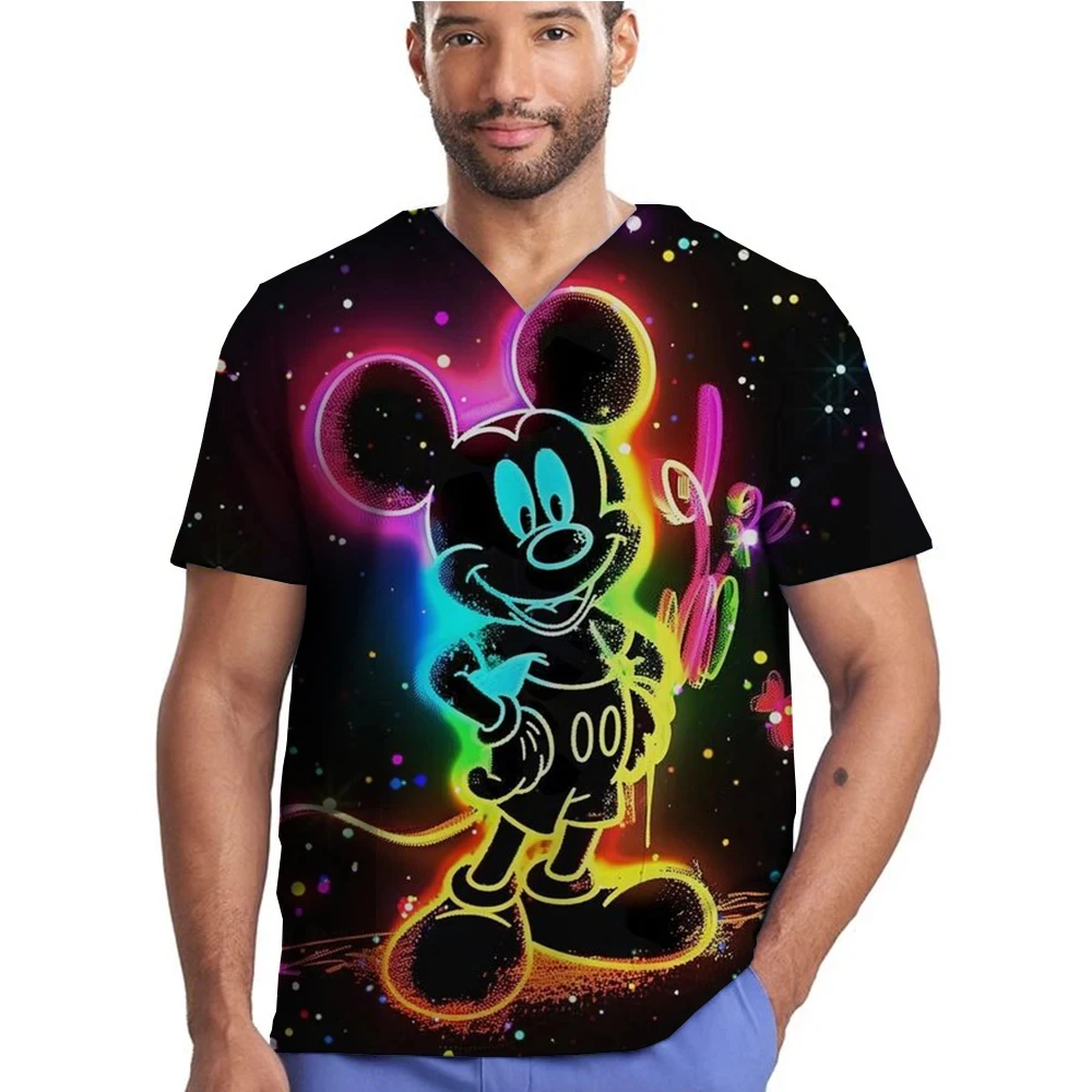 

Disney Mickey Mouse Women Men's T-shirts Casual Fashion V-Neck Short Sleeve Top Unisex Couples Oversized Shirt New In Tops Tees