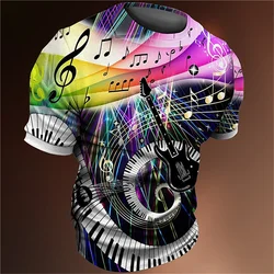 3D Printed Colorful Music T-Shirt For Men Musical Notes Pattern T Shirts Summer Casual Loose Tees Round Neck Tops Short Sleeves
