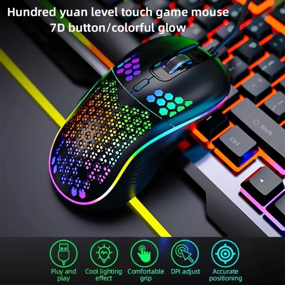 

Adjustable DPI RGB Lighting Mouse Ergonomic Design Rechargeable Gaming Mouse LED Backlit Honeycomb Shell 2.4G Wireless Mouse PC