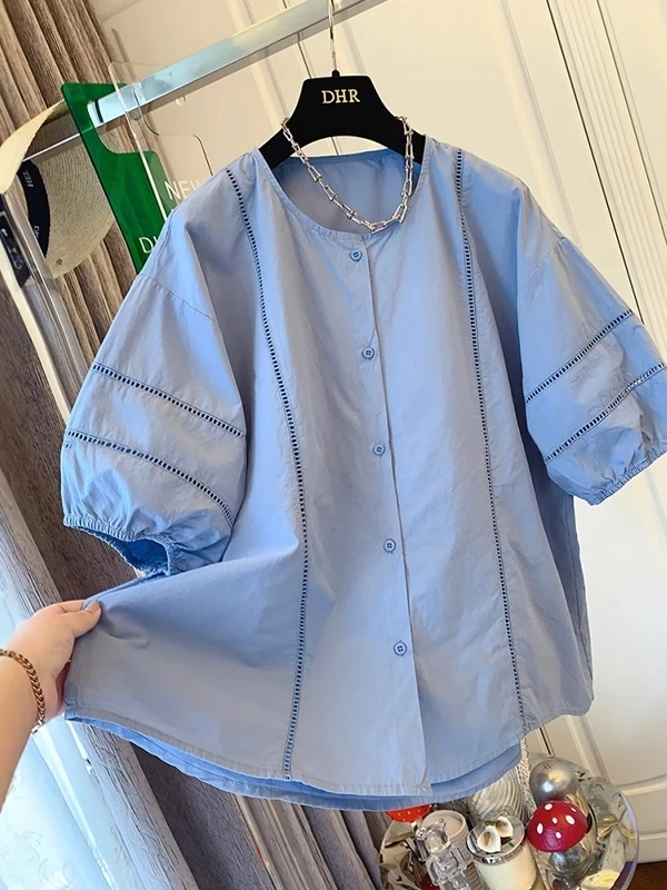 Casual Style Women's Short Sleeve Shirt Puffy Sleeve Loose Fit Doll Top Super Stylish And Attractive for plus Size Ladies