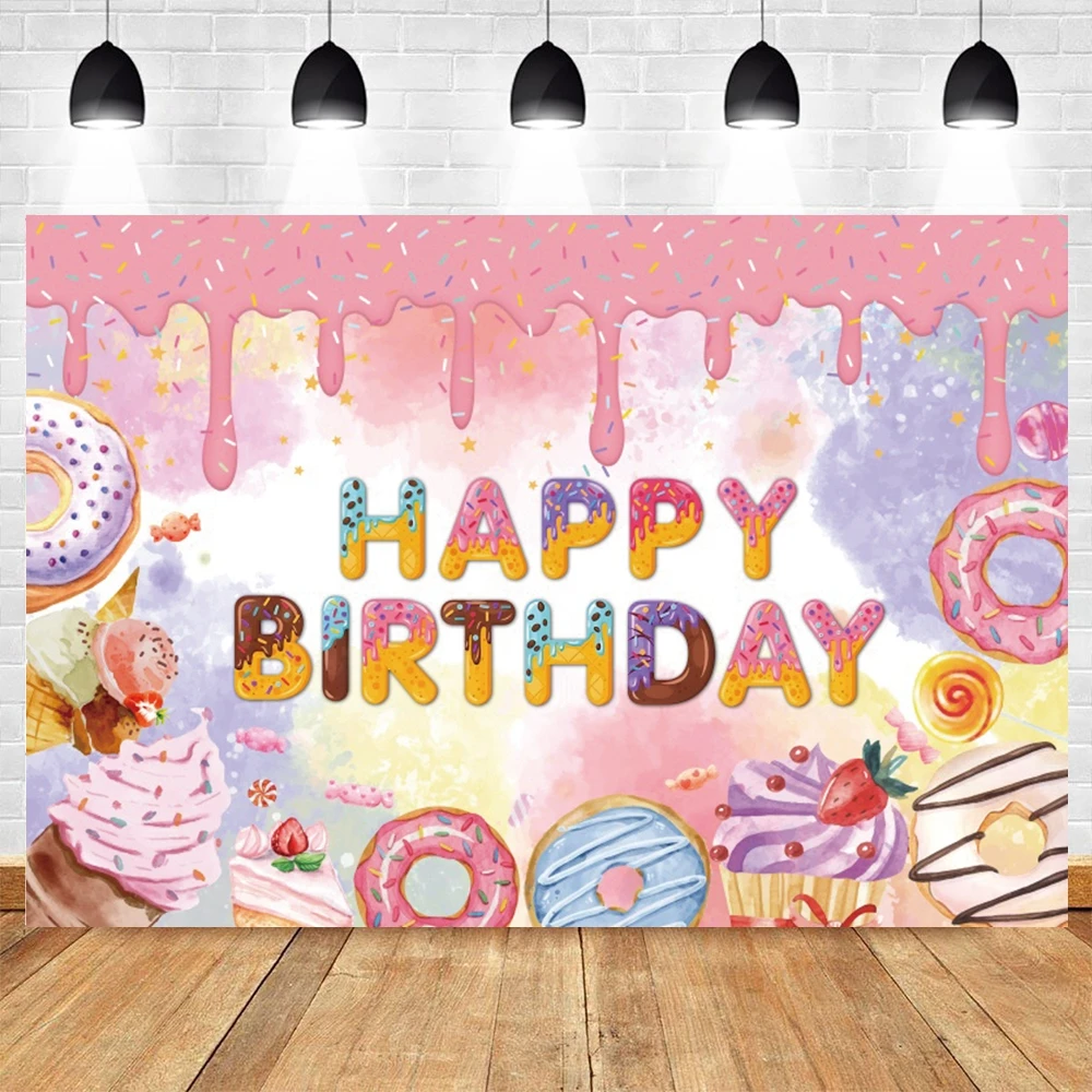 Candy Bar Baby Shower Birthday Backdrop Ice Cream Car Donuts Lollipop Party Photo Background Cake Table Decor Photography Props