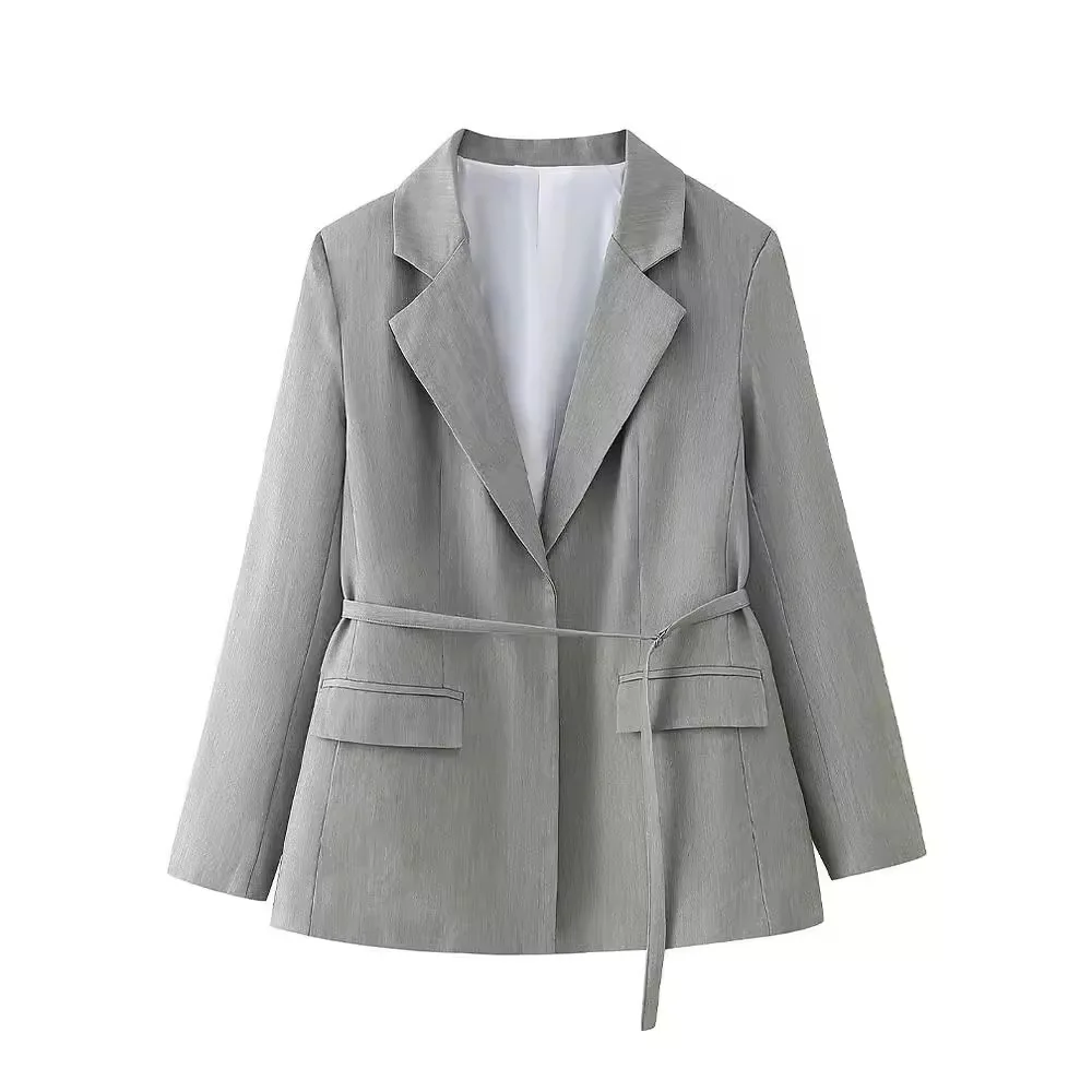 Elegante cappotto con risvolto da donna a maniche lunghe con cravatta tascabile cappotto da donna 2024 Summer Chic Office women\'s Coat