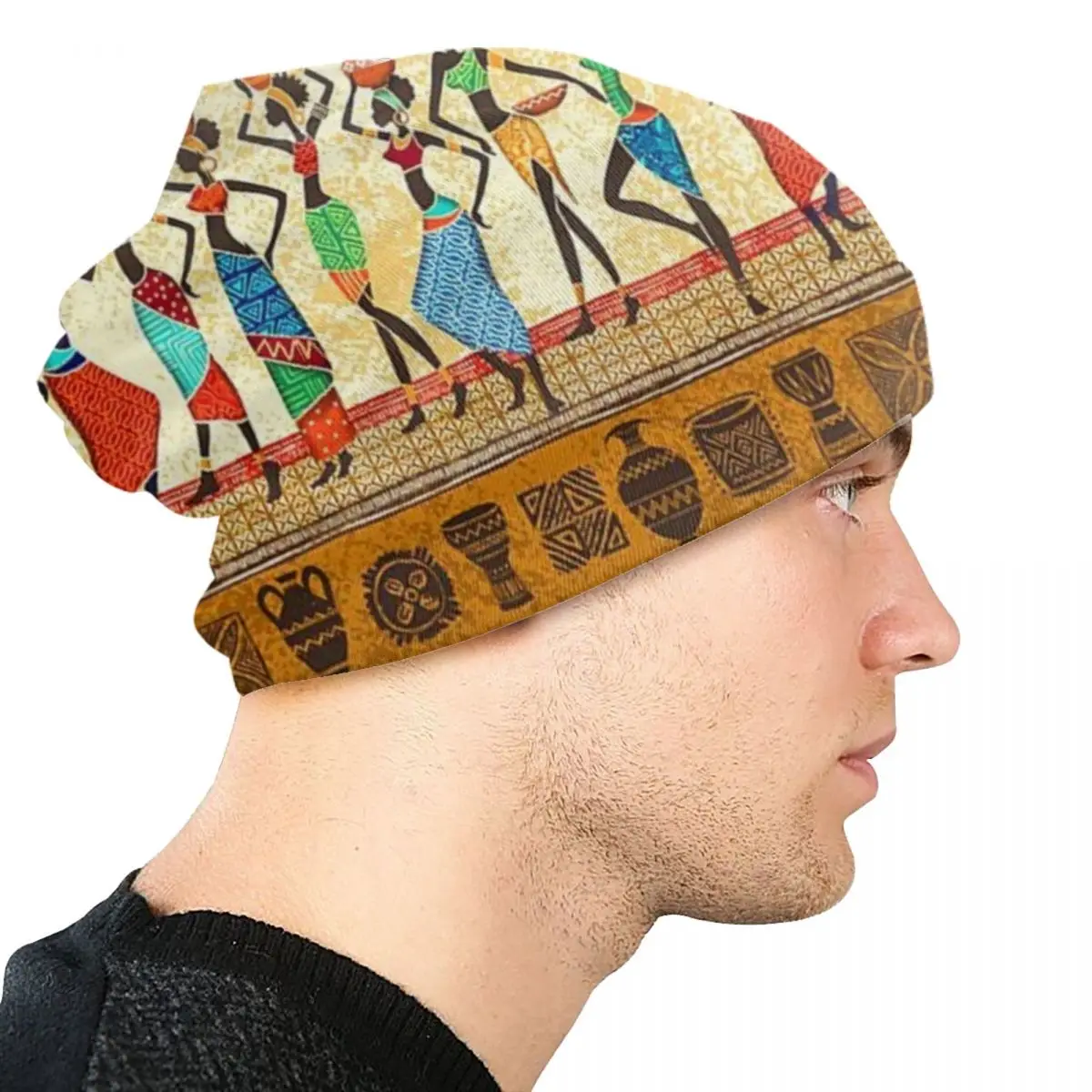 Stile etnico africano modello Skullies berretti berretti Streetwear inverno caldo uomo donna cappello lavorato a maglia cappelli con cofano modello Unisex