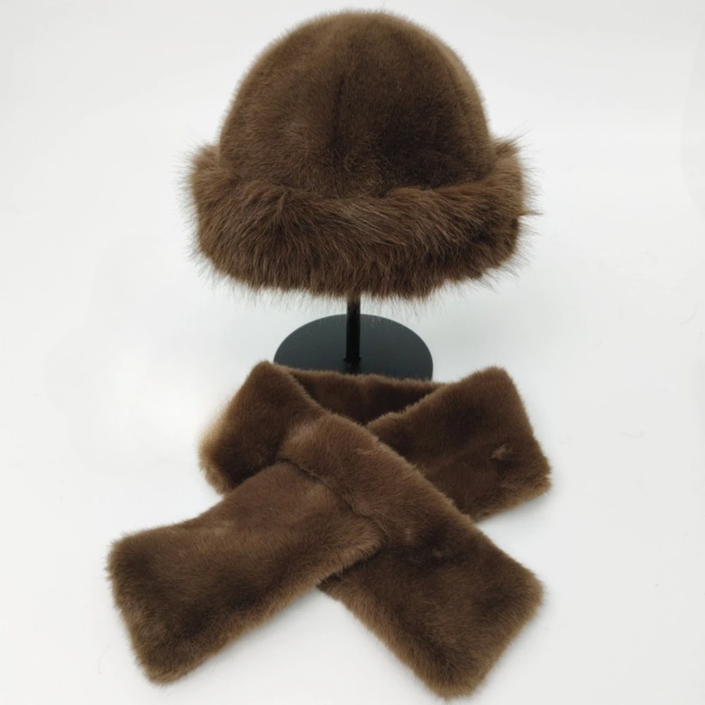 Шляпа из искусственного лисьего меха, комплект шарфов на осень и зиму, теплая защита ушей, рыбацкая шапка, плюшевый комплект из двух предметов