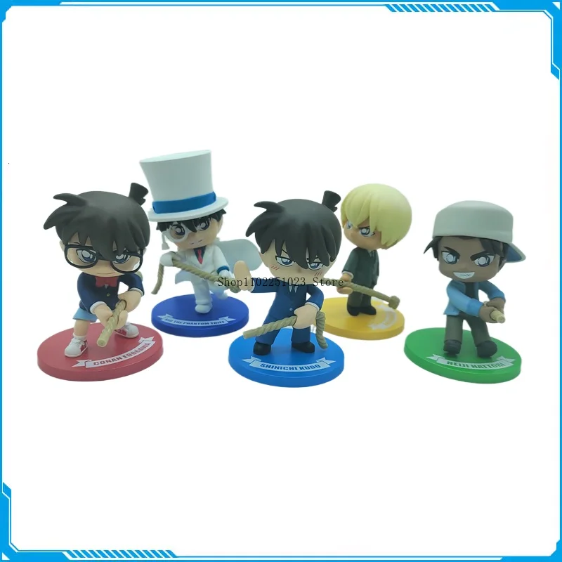 Original Detective Conan Conan Edogawa Furuya Rei Kuroba Kaito Hattori Heiji Tug of War QVersion Action Figures Desktop Ornament