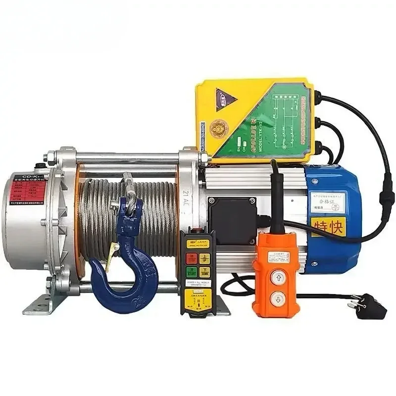 1 ton 2 tons 3 tons 100 meters wireless remote control winch 220v small crane hoist 380v electric