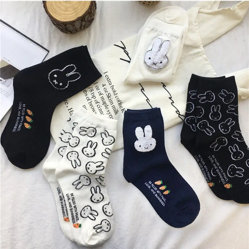 

New Kawaii Miffy Japanese Sweet and Cute Little White Rabbit Medium Tube Cotton Socks Cartoon Girl Heart High Beauty Girl Gift