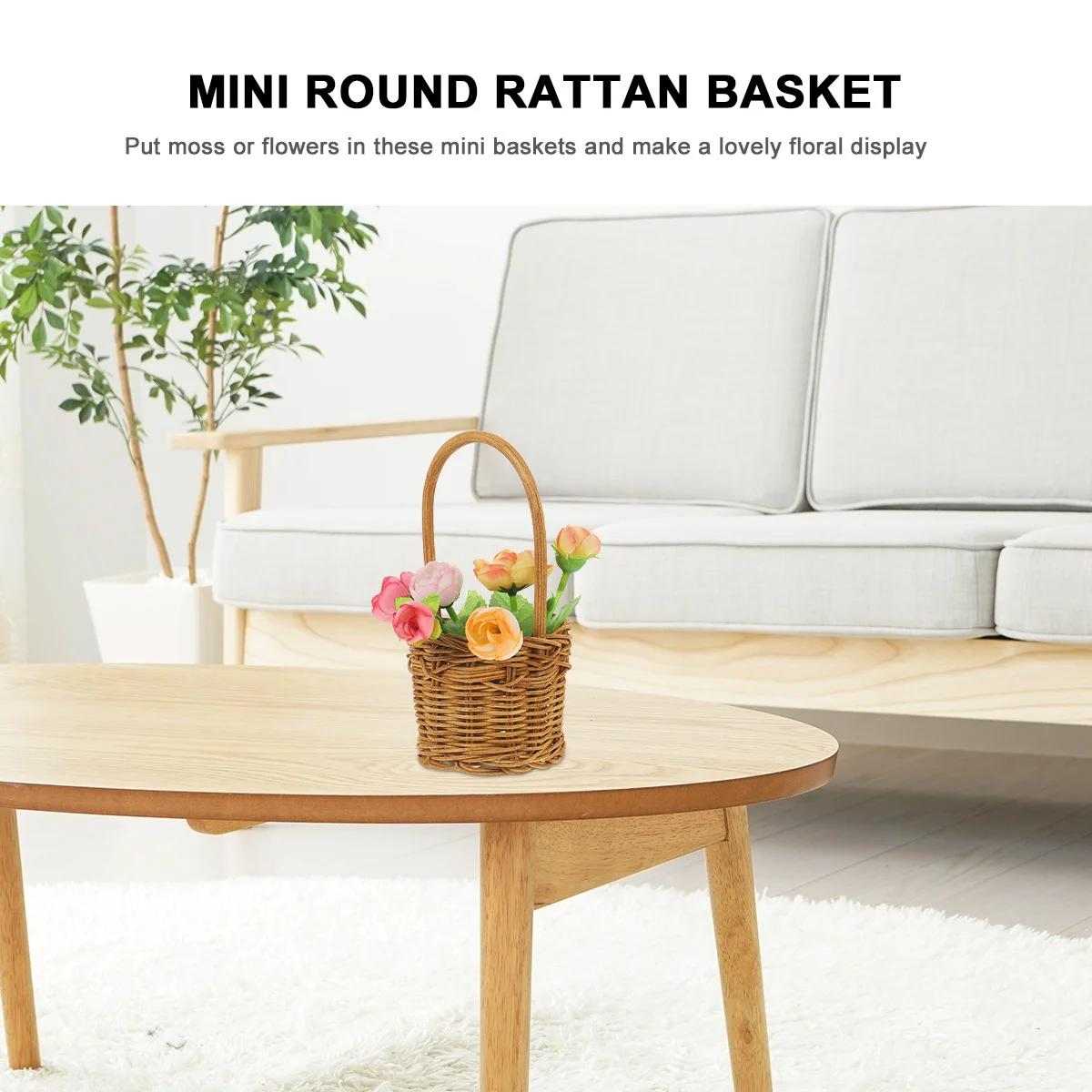 Мини-плетеная корзина из ротанга, портативная круглая форма для хранения цветов
