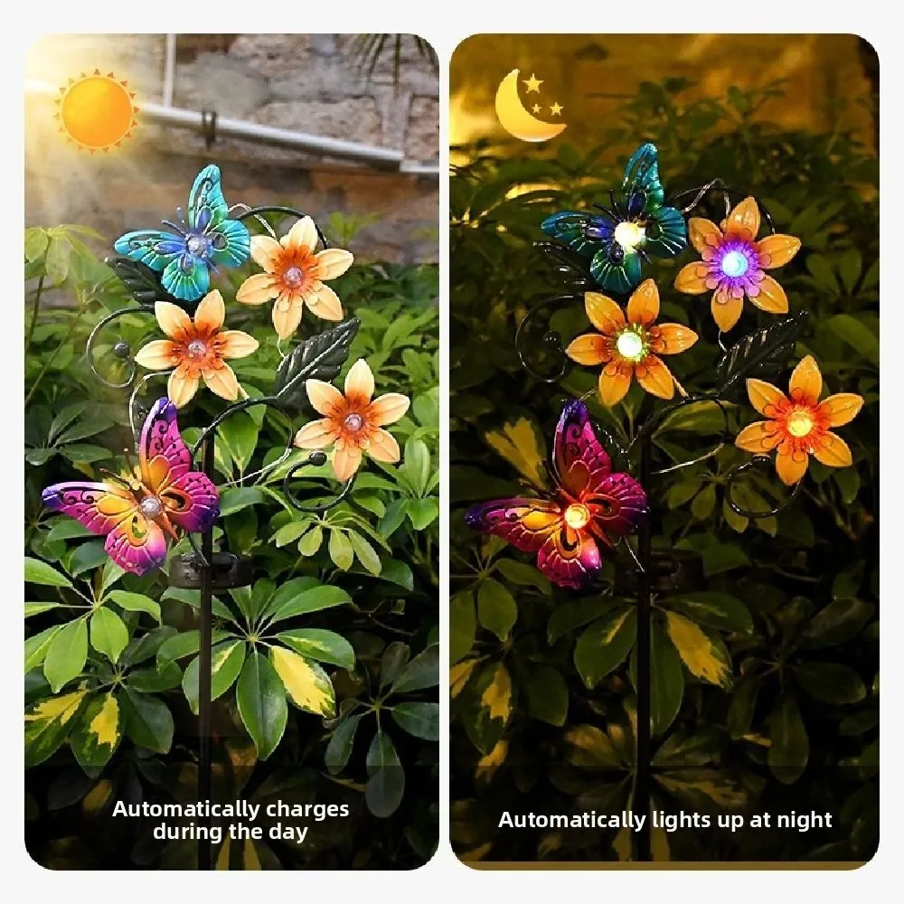 Lampada solare colorata a forma di ape a farfalla Lampada da terra da giardino solare impermeabile realistica Lampada da prato paesaggistica montata a terra in ferro