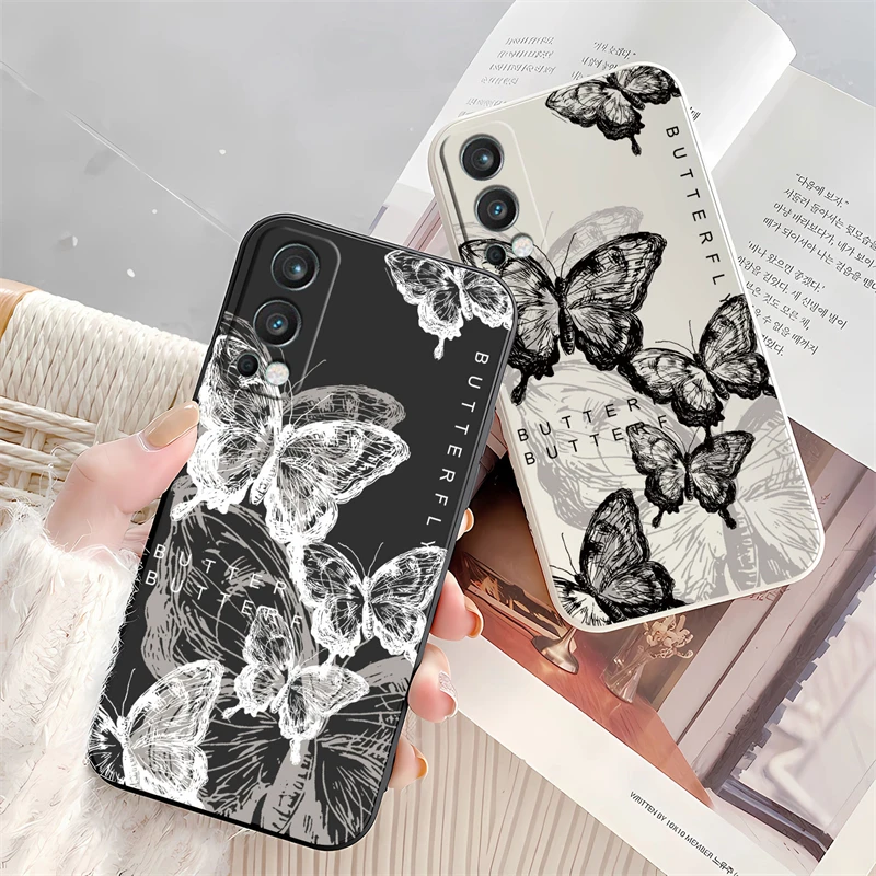 Fashion Cute Butterfly Pattern Case For Oneplus Nord 3 2 ACE 2V 6 7 7T Pro 8 8T 9 9R 1+9 Soft Silicone Liquid Shockproof Cover