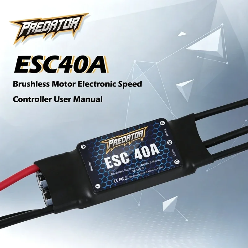 FMS Predator-40A RC Airplane Speed Controller, 40A Continuous / 55A Peak Current, 5V 3A BEC Fixed Wing ESC