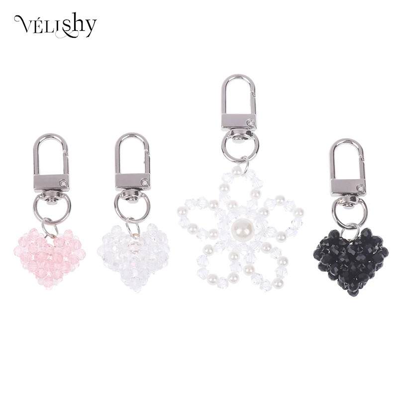 Granulated Sugar Love Crystal Flower Love Mobile Phone Chain Bow Beaded Anti-Lost Keychain Earphone Pendant Backpack Charm Decor