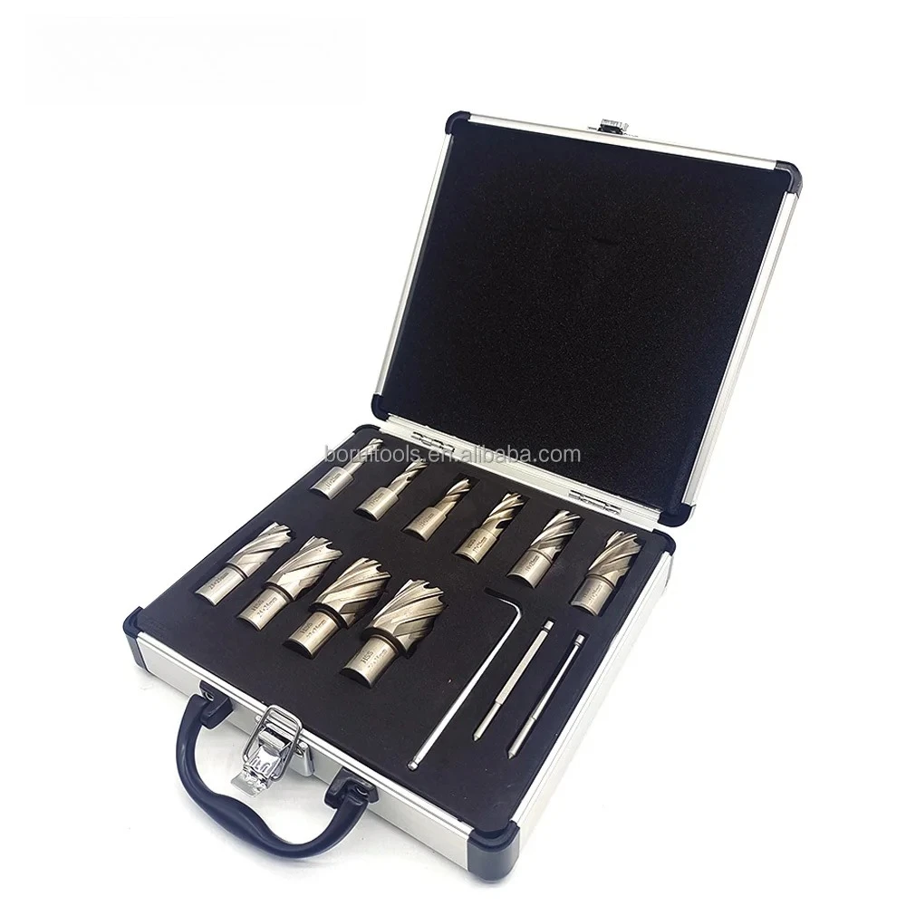 SUBORUI HSS Weldon Shank Annular Cutter Magnetic Core Drill Bit Annular Broach Cutter Set for Metal Stainless Steel Aluminum