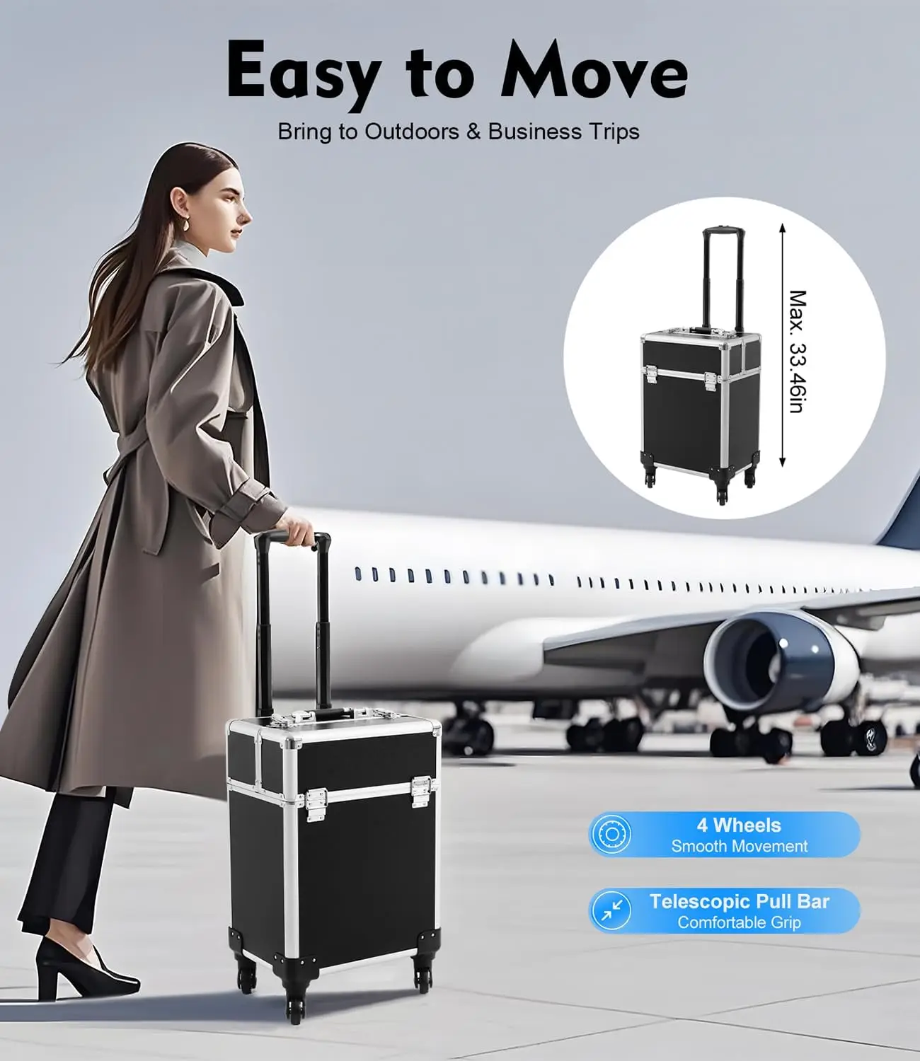 Professional Travel Makeup Case Beauty Train Case Rolling Cosmetic Organizer New