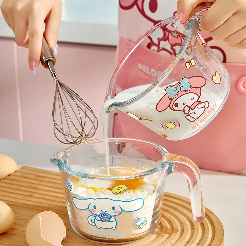 

250ml Hello Kitty Baby Glass Measuring Bowl Measuring Cup with Handle Kitchen Milliliter Measuring Cup Newborn Supplies Sanrio