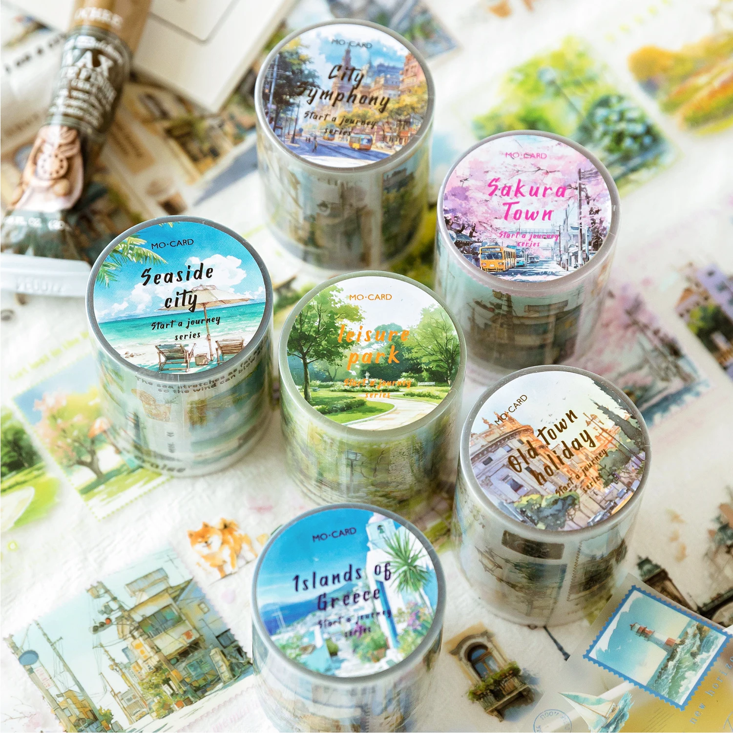 50mm*200cm Starting A Journey Series Vintage Landscaping PET Tape Creative DIY Journal Material Collage Stationery