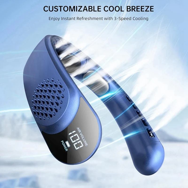 Ventilador de pescoço recarregável, ventilador pessoal com display LED, 3 velocidades com bateria de 4000mAh, para mulheres, homens, viagens, ao ar livre