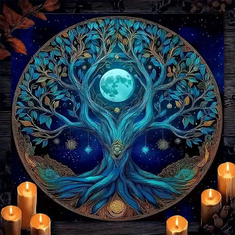 Mystical Celestial Tree of Life Tapestry Boho Witchy Moon Forest Wall Decor Bohemian Spiritual Art Print