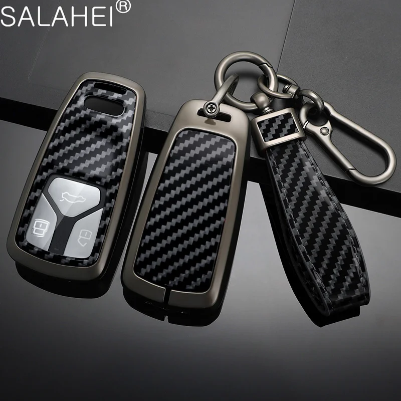 

Carbon fiber Zinc Alloy Car Key Case Cover Key Bag For Audi A1 A3 C7 A4 8V A5 A6 Q9 Q3 Q5 Q7 TT RS Holder Shell Auto Accessories