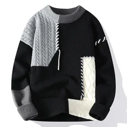 Autumn Winter Sweaters Men Women Warm Thick Knitted Patchwork Turtleneck Pullovers Fashion Korean Streetwear Casual Men Sweaters