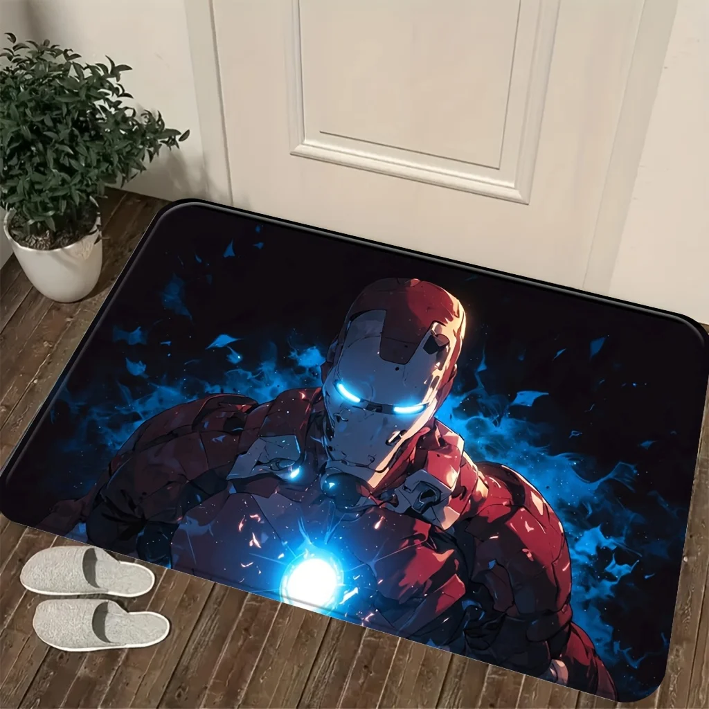 Marvel 1pc Cartoon Print Floor Mat, Iron for Man Red and Golden Armor with Blue Light Eyes and Chest Energy Core, Cool Design,