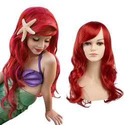 Kids Girls Princess Dress up Anime The Little Mermaid Princess Ariel Cosplay Wig Party Stage Synthetic Wig Red Wavy Hair