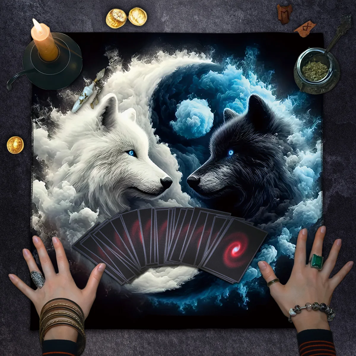 Tai Chi Double Wolf Table Cloth For Divination Tarot Tablecloth Altar Cloth Spread Out The Card Game Reading Cloth