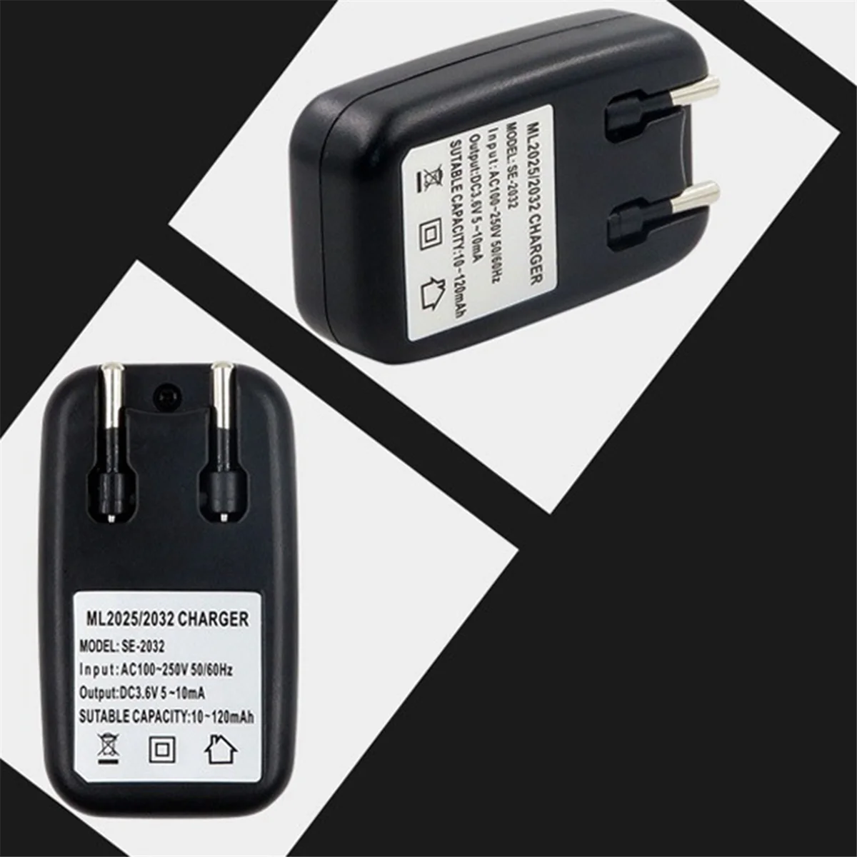 3.6V Battery Charger Lithium 2032 2025 Battery Charger Adapter for ML2032 ML2025 Coin Button Cell Battery EU Plug ZZM