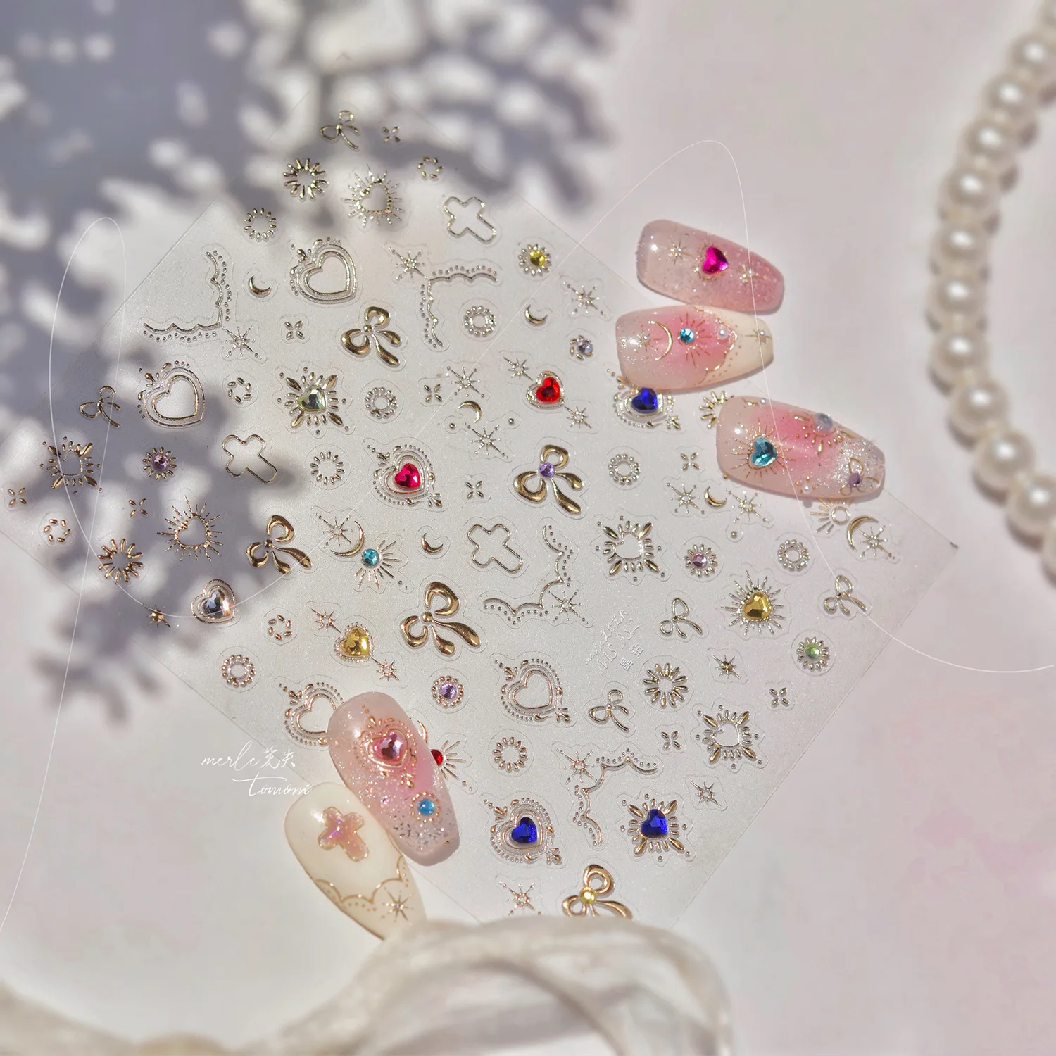 5D Crystal Nail Stickers Exquisite Gold Stamped Bowknot Cross Crescent Moon Star Adhesive Nail Art Sticker Manicure Decora Decal