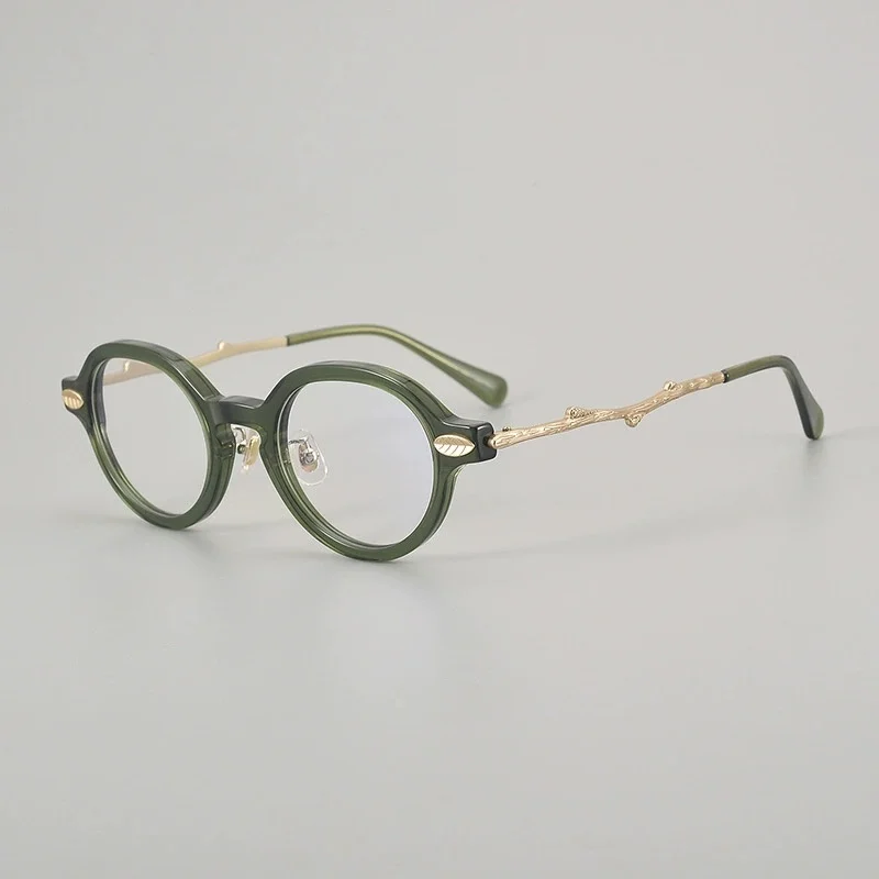 Belight Optical Oval Shape Tree Branch Design Men  Women Acetate with Titanium Eyeglasses Frame Prescription Lens KOP-013