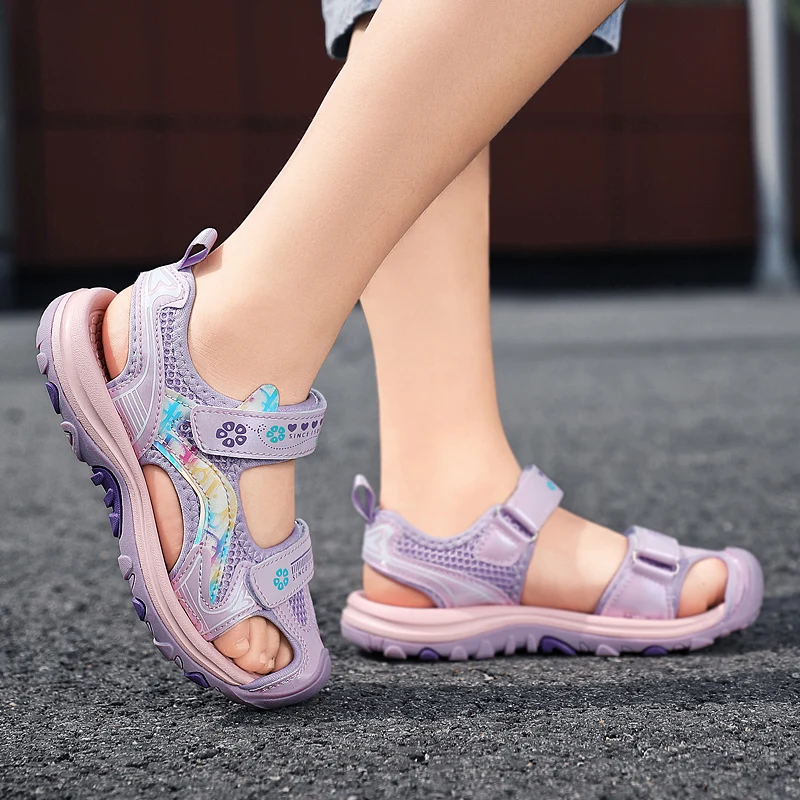 Summer Children Sandals Girls Hollow Fashion Soft Bottom Anti-Collision Sports Shoes Non-Slip Lightweight Kids Beach Sandals