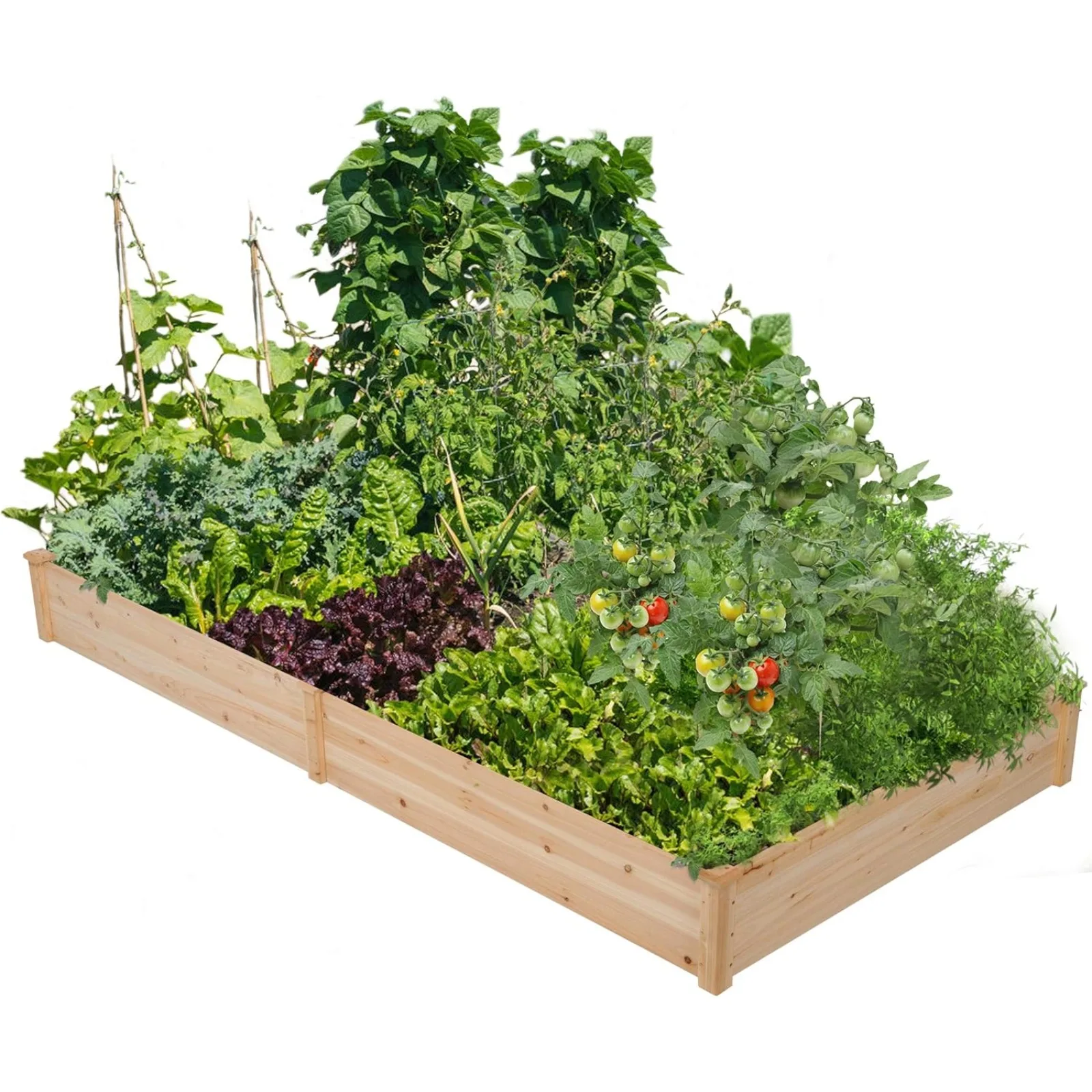 US 8×4ft Wooden Horticulture Raised Garden Bed Divisible Elevated Planting Planter Box for Flowers/Vegetables/Herbs in Backyard