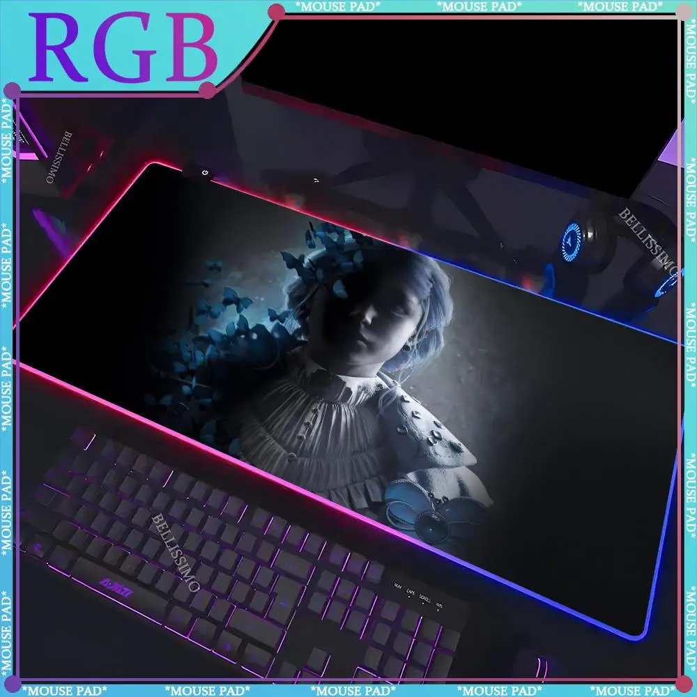 RGB Game L_Lies of P Anime Cute Keyboard Pad Luminous LED Mouse Pad Game Computer Cabinet Desktop Protective Pad Rubber Desk mat