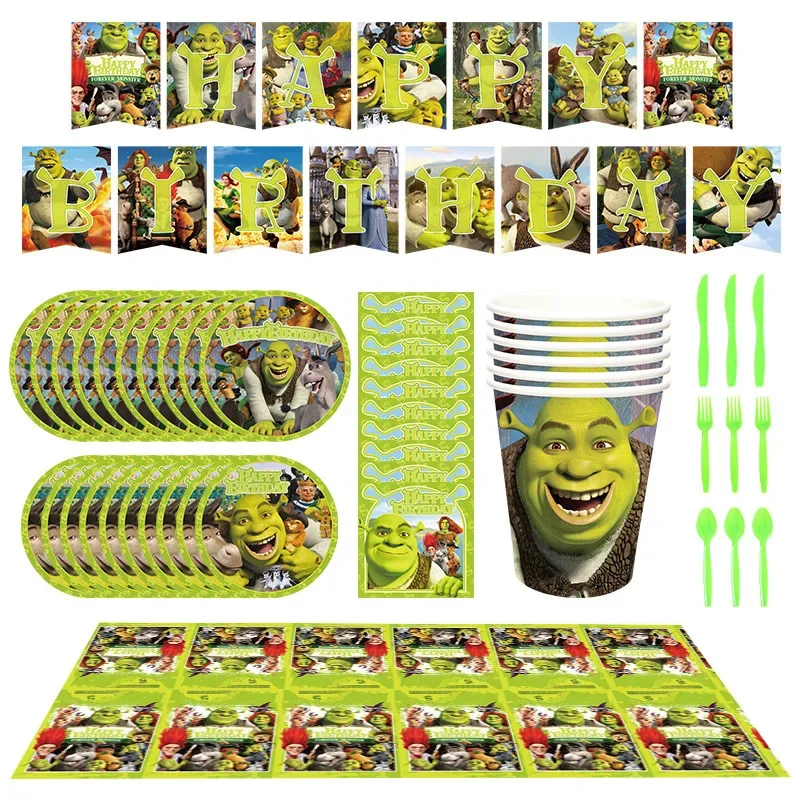 Película monstruo Shrek suministro de fiesta de cumpleaños pancarta desechable pastel halloween bandera colgante Shrek globos decoración de cumpleaños