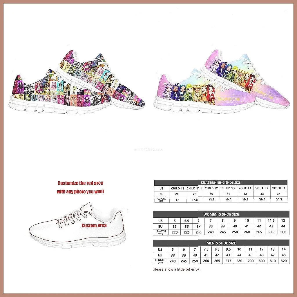 Rainbow High Manga Comics Sneakers, Custom Sports Shoes for Men & Women, Comfortable Lace-Up