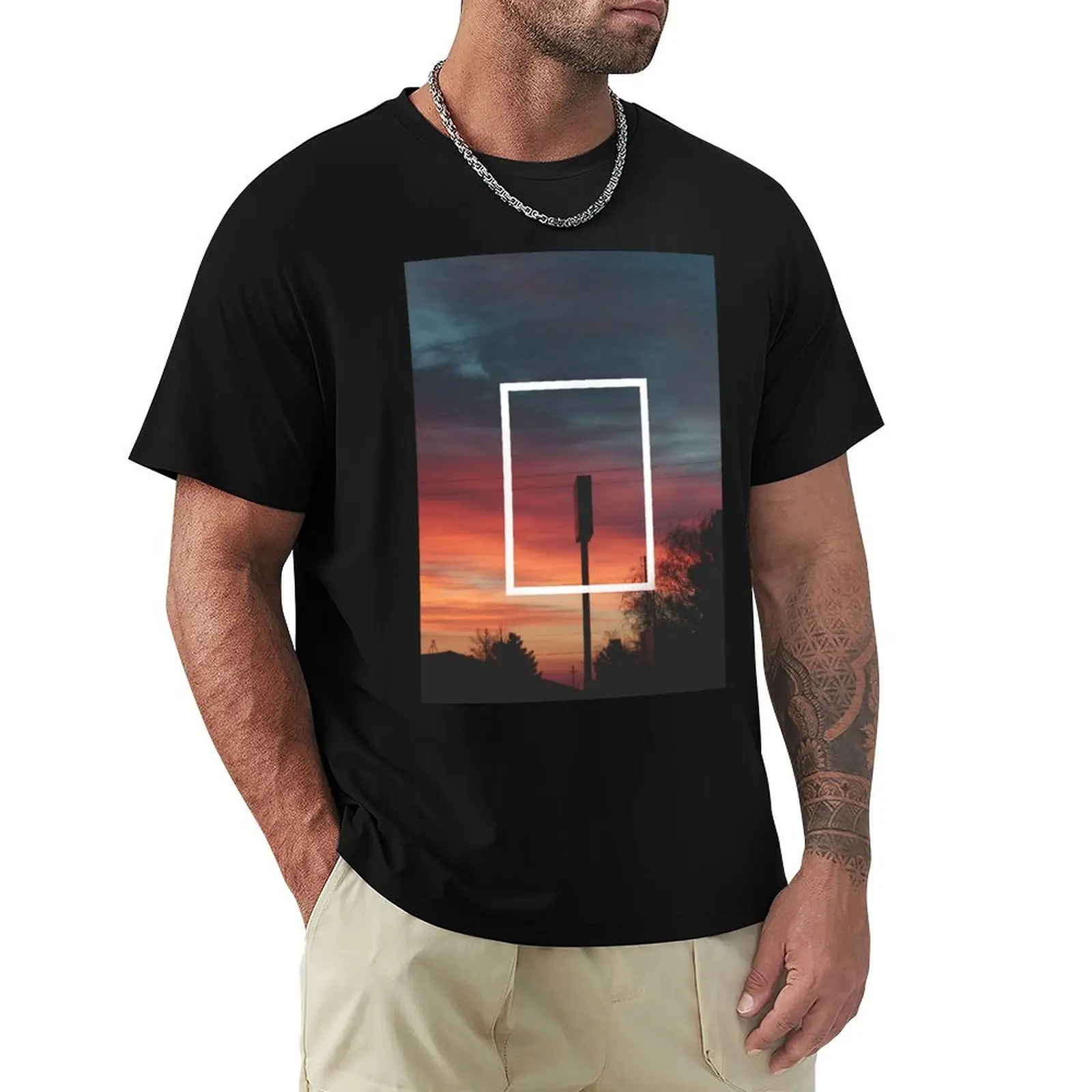 Sunset The 1975 Rectangle T-Shirt Breathable Sportswear T-Shirt for Men