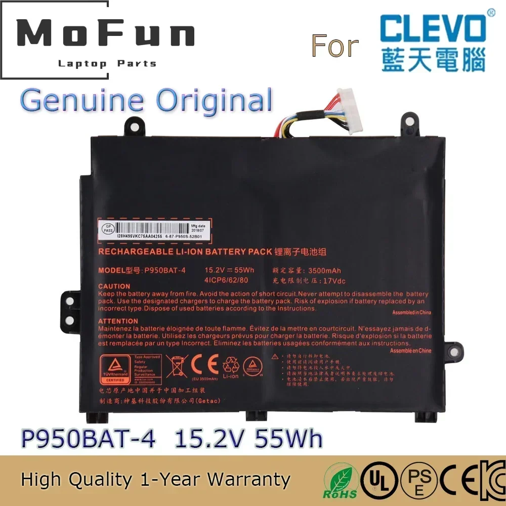 

Оригинальный аккумулятор для ноутбука P950BAT-4 15,2 В 55 Втч для Clevo P950HP P957HR P950HR NP8955 6-87-P950S-51E00 4ICP5/65/80