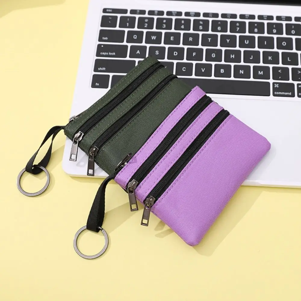 Retro Korean Style Ox Cloth Coin Purse Double Zipper Canvas Small Item Bag Coin Purse Wallet Card Storage Bag Women