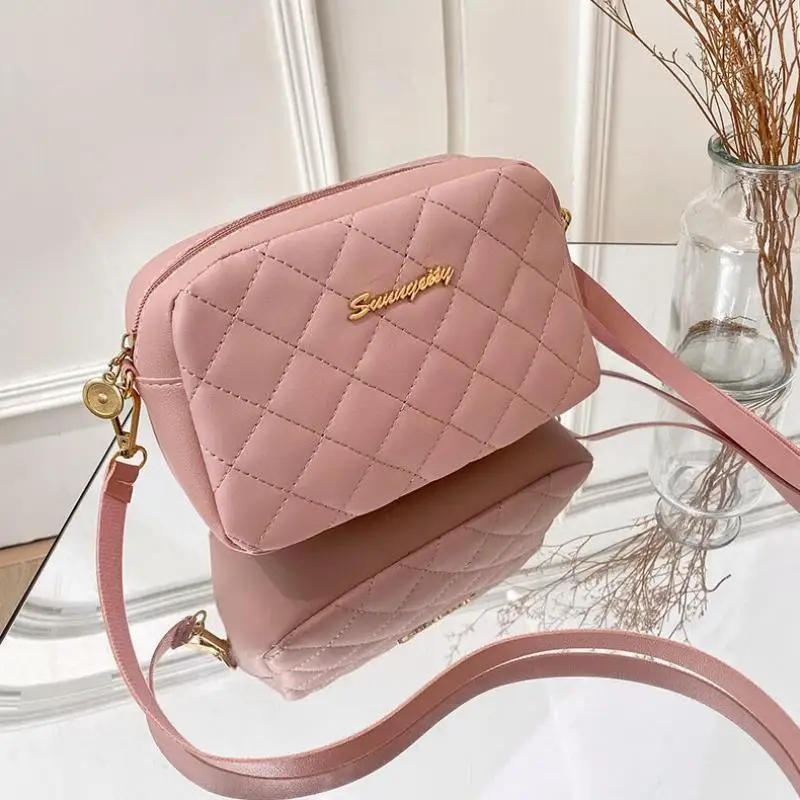 (Mini Version) Pink Women's Small Size Mobile Phone Bag Special Bag Pu Shoulder Bag Cotton Line Match Your Daily Travel