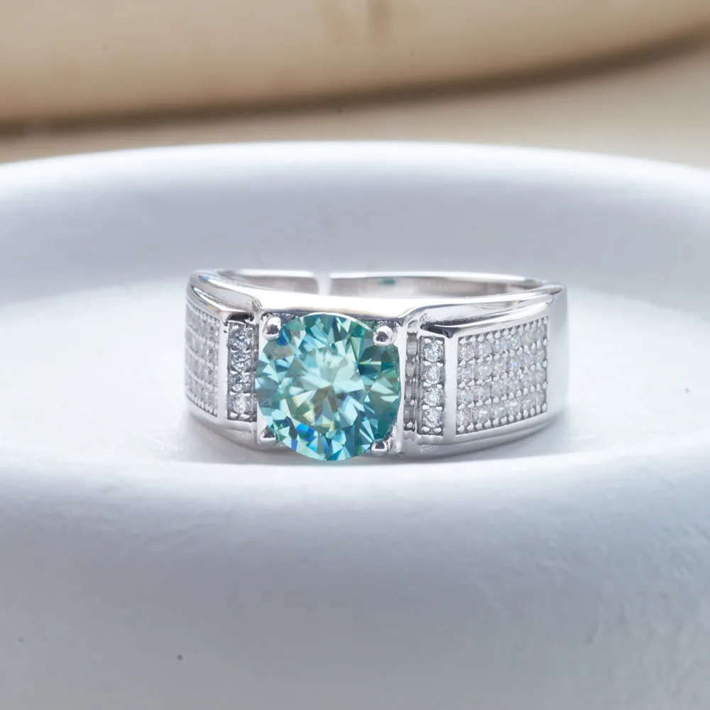 1 carat natural blue color moissanite ring man ring 100% 925 Sterling Silver man finger ring  Wedding Party Jewelry gift