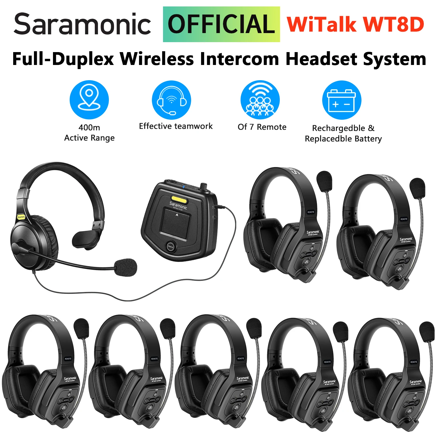 

Saramonic Witalk WT8D Full Duplex Communication Wireless Headset System Marine Duplex Intercom Headsets Boat Coaches Microphone