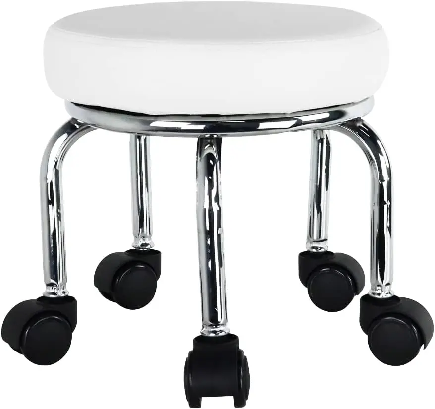 

Modern Roller Seat Pu Leather Low Round Rolling Stool 360° Swivel Small Stool With Universal Caster Wheels Foot Stool For Home