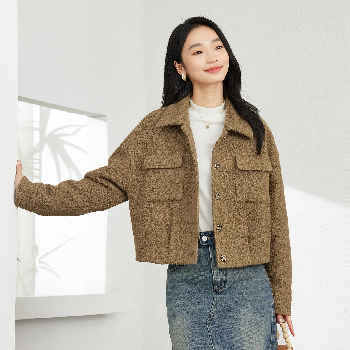 

VIMLY женские зимние пальто, роскошные короткие твидовые куртки с толстой подкладкой, 2021, офисные женские шерстяные куртки с отложным воротником и отложным воротником, M9229