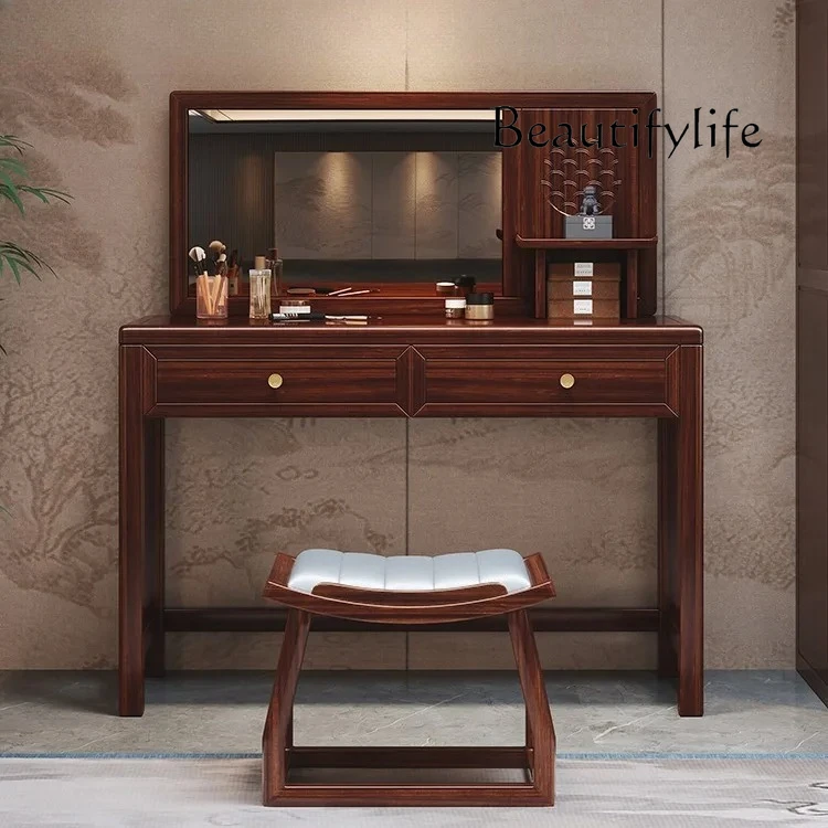 

Chinese ebony bedroom with mirror makeup table light luxury solid wood dressing table with makeup stool integrated combination