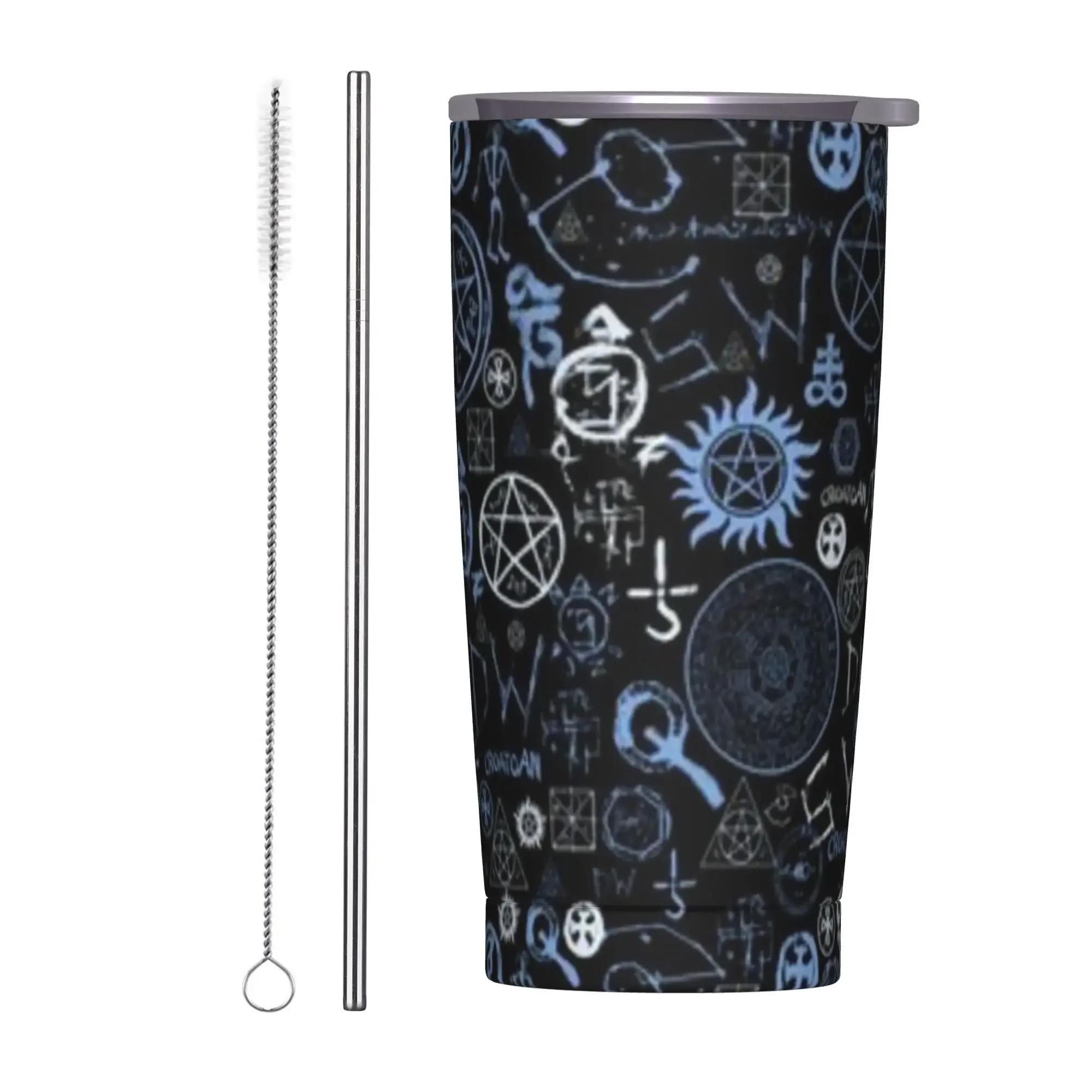 Supernatural Symbols Pattern Tumbler Vacuum Insulated  Thermal Cup Stainless Steel Smoothie Tea Mugs Water Bottle, 20oz