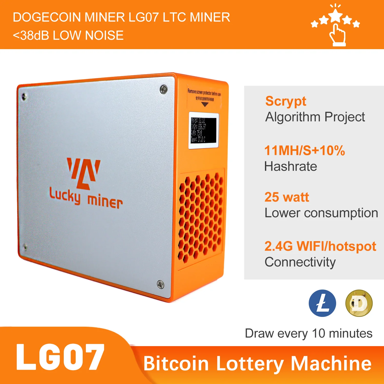 Lucky Miner LG07 11MH/s Scrypt Miner Crypto Mining Machine Desktop Device Support Dogecoin DOGE Litecoin LTC