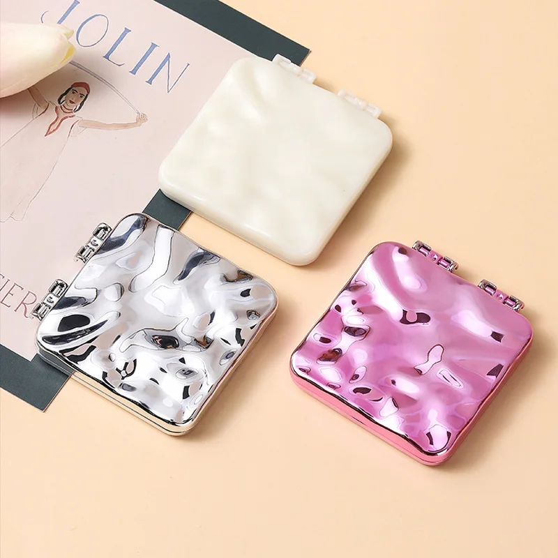 Mini prostokątne lusterko dwustronne, metalowe lusterko galwanizowane, przenośne składane małe lusterko ręczne, lusterko kieszonkowe HD do makijażu