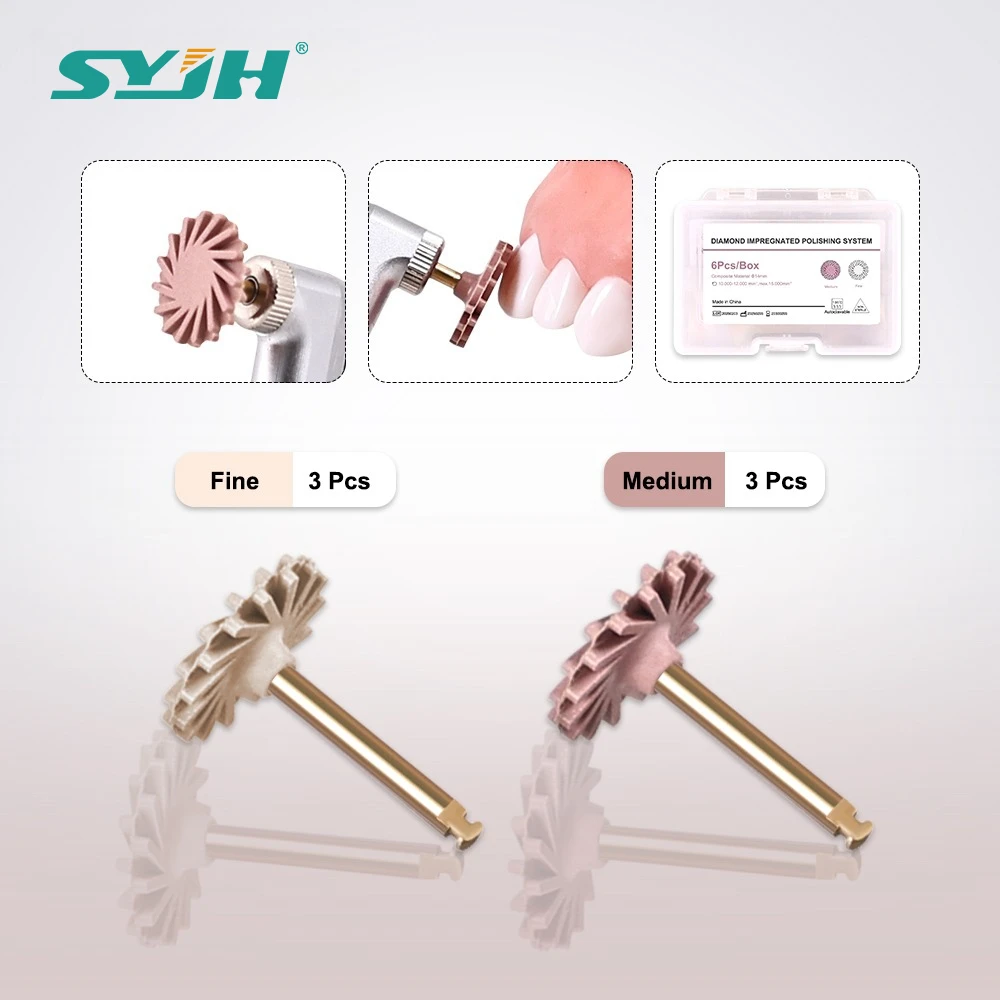 

SYJH 6 шт./кор. стоматологический композитный полимерный диск, комплект колес, резиновый полировщик, спиральные боры, 2-ступенчатая система полировки, инструменты для колес