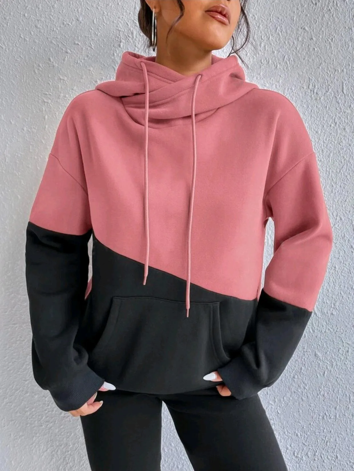 2024 New style Women\'s models Sweatshirt Street Loose Padded Sweatshirt Clashing colours Drawstring Hooded Long Sleeve Tops